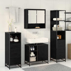 Juego de muebles de baño 3 pcs Roble Negro Madera de ingeniería