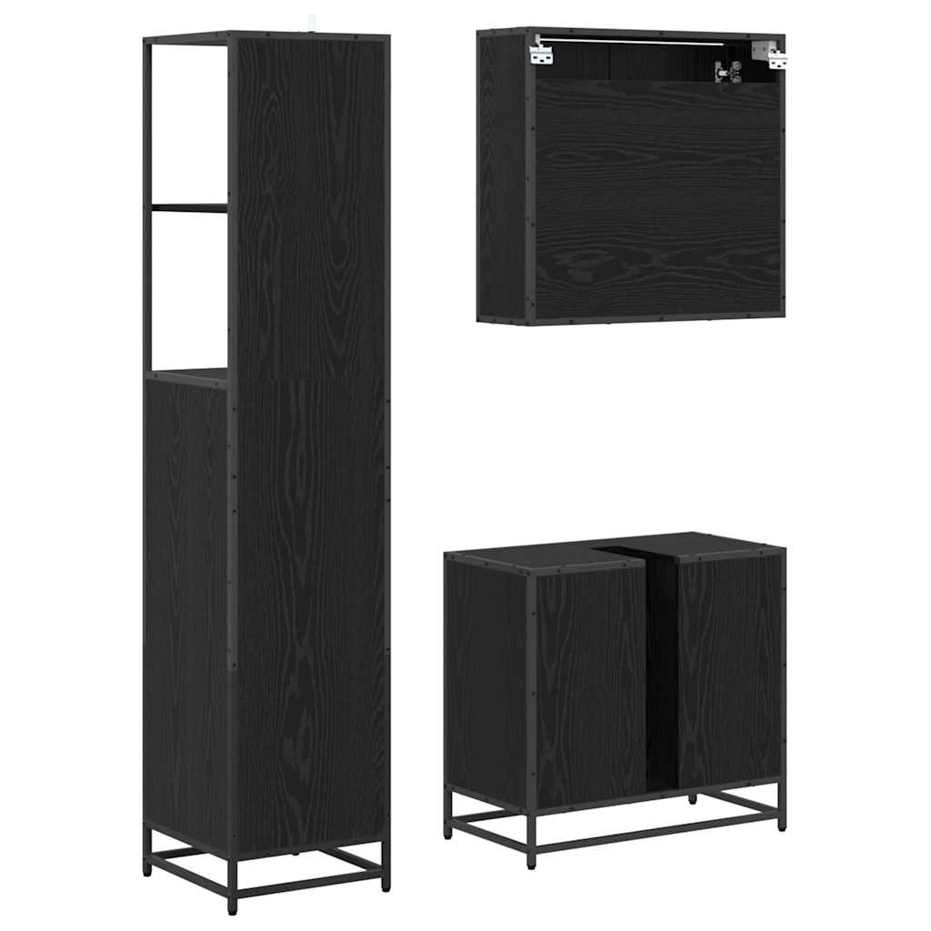 Juego de muebles de baño 3 pcs Roble Negro Madera de ingeniería
