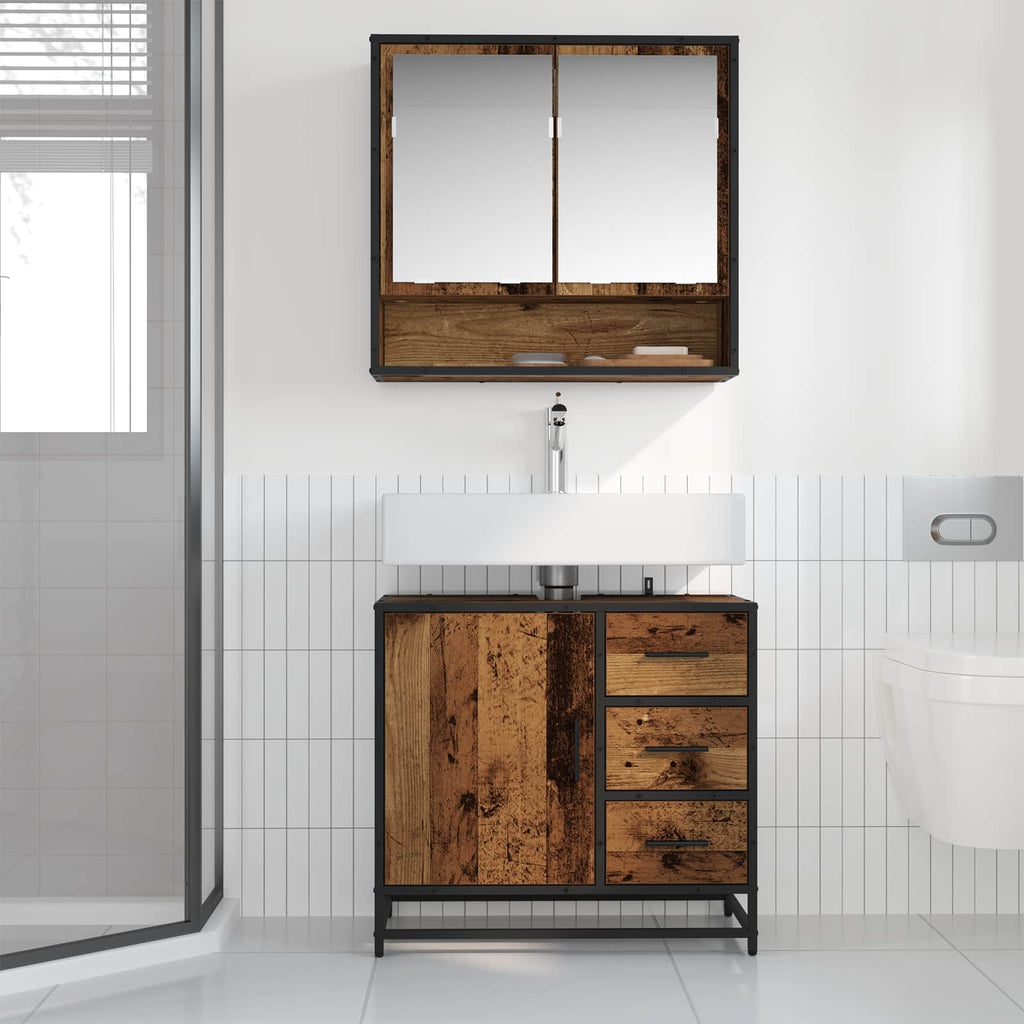 Juego de muebles de baño con cajón 2 pcs Madera envejecida