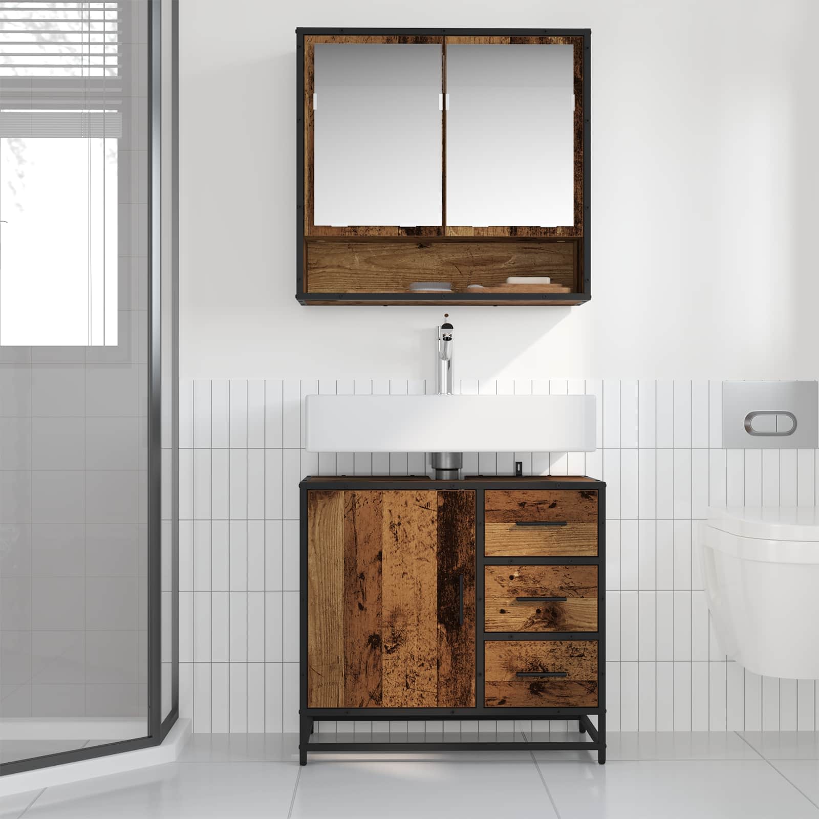 Juego de muebles de baño con cajón 2 pcs Madera envejecida