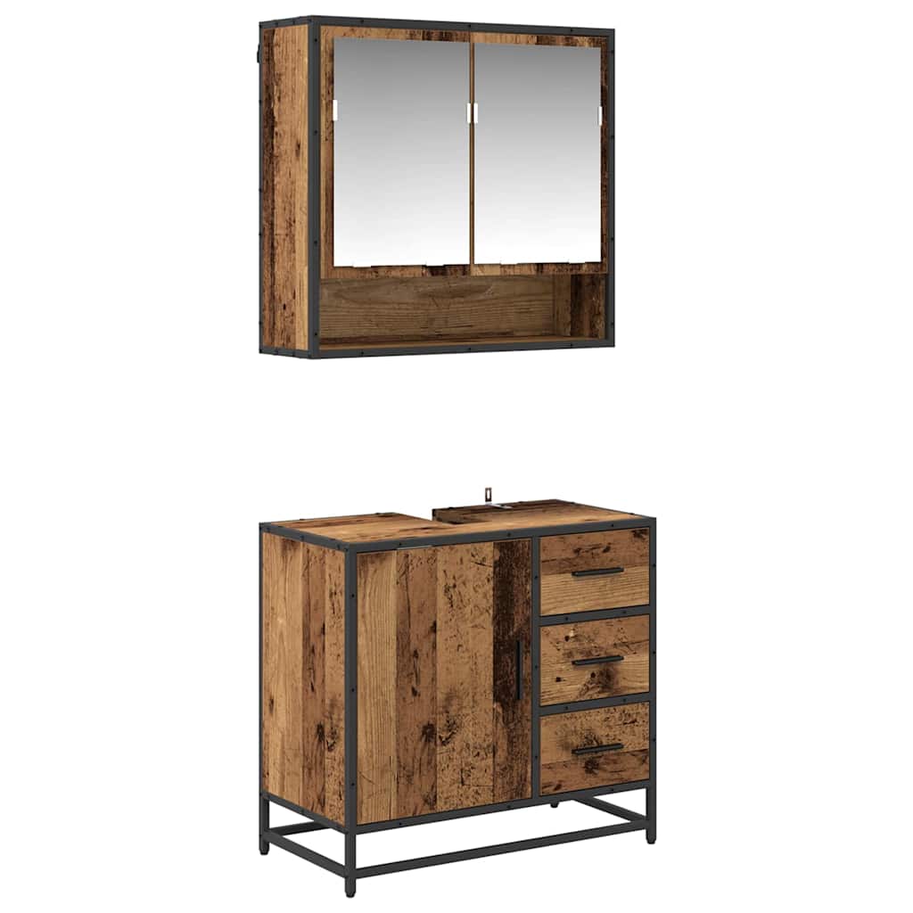 Juego de muebles de baño con cajón 2 pcs Madera envejecida