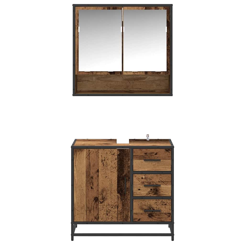 Juego de muebles de baño con cajón 2 pcs Madera envejecida