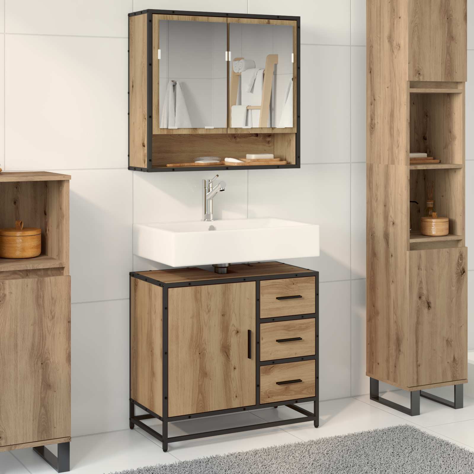 Juego de muebles de baño con cajón 2 pcs Roble artesanal