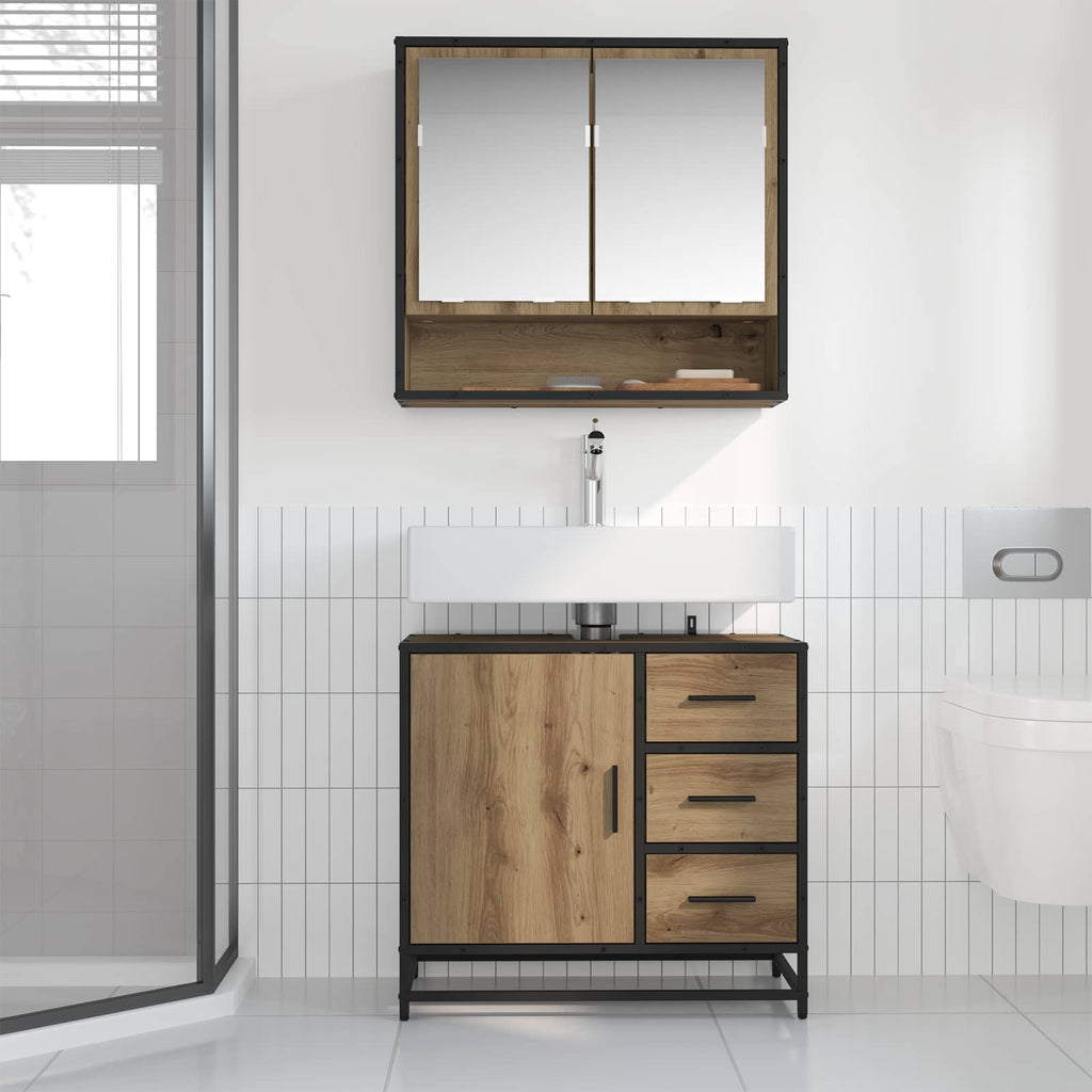 Juego de muebles de baño con cajón 2 pcs Roble artesanal