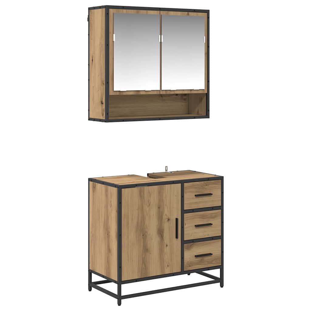 Juego de muebles de baño con cajón 2 pcs Roble artesanal