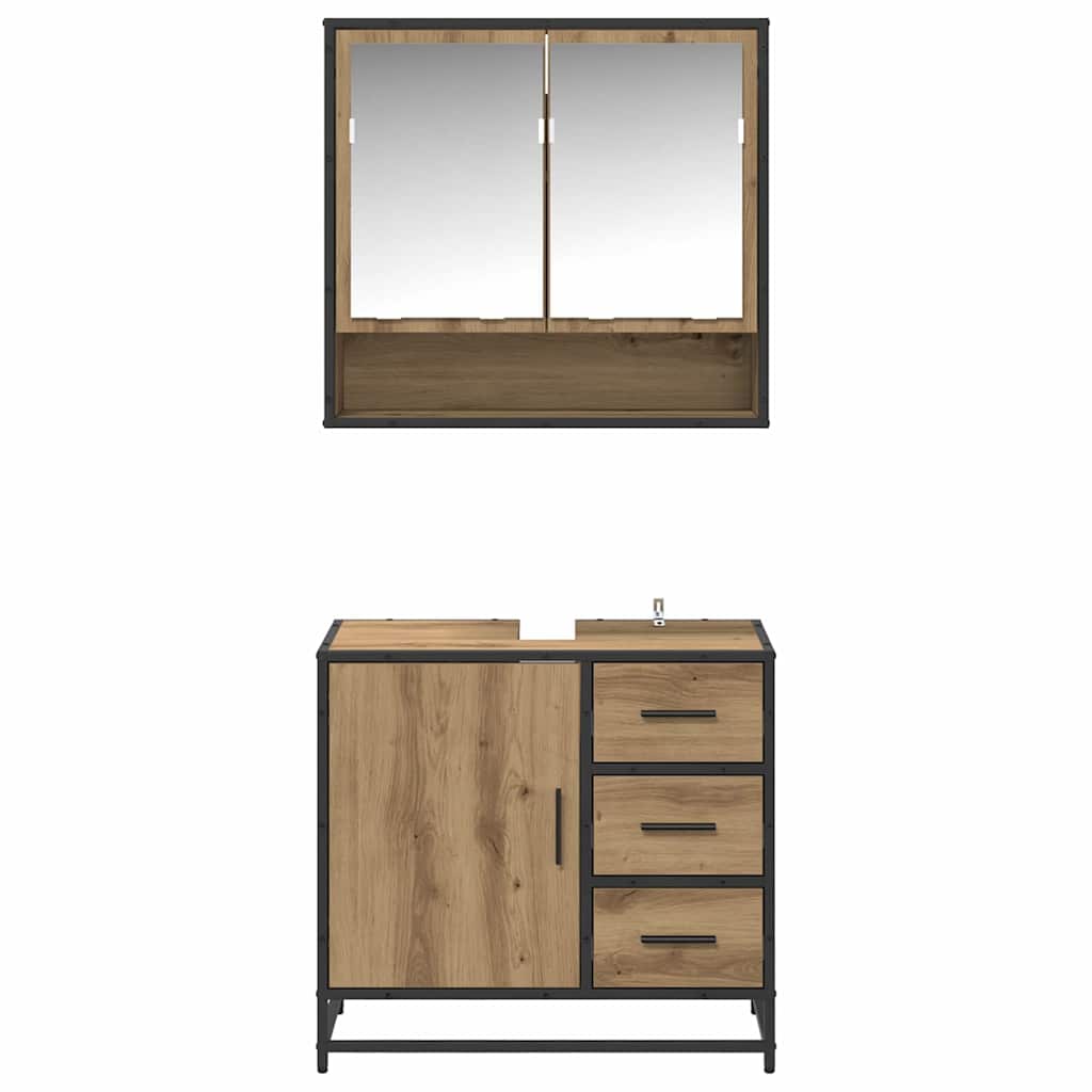 Juego de muebles de baño con cajón 2 pcs Roble artesanal