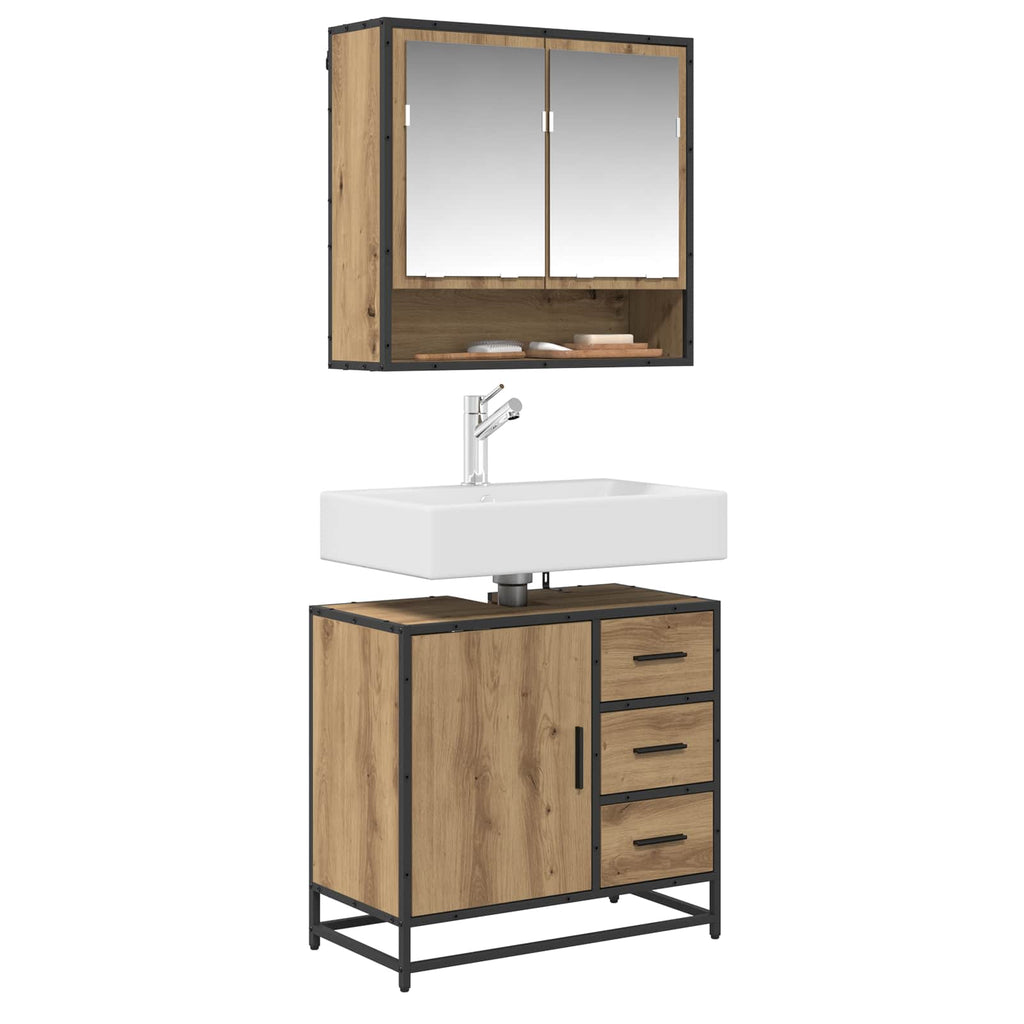 Juego de muebles de baño con cajón 2 pcs Roble artesanal