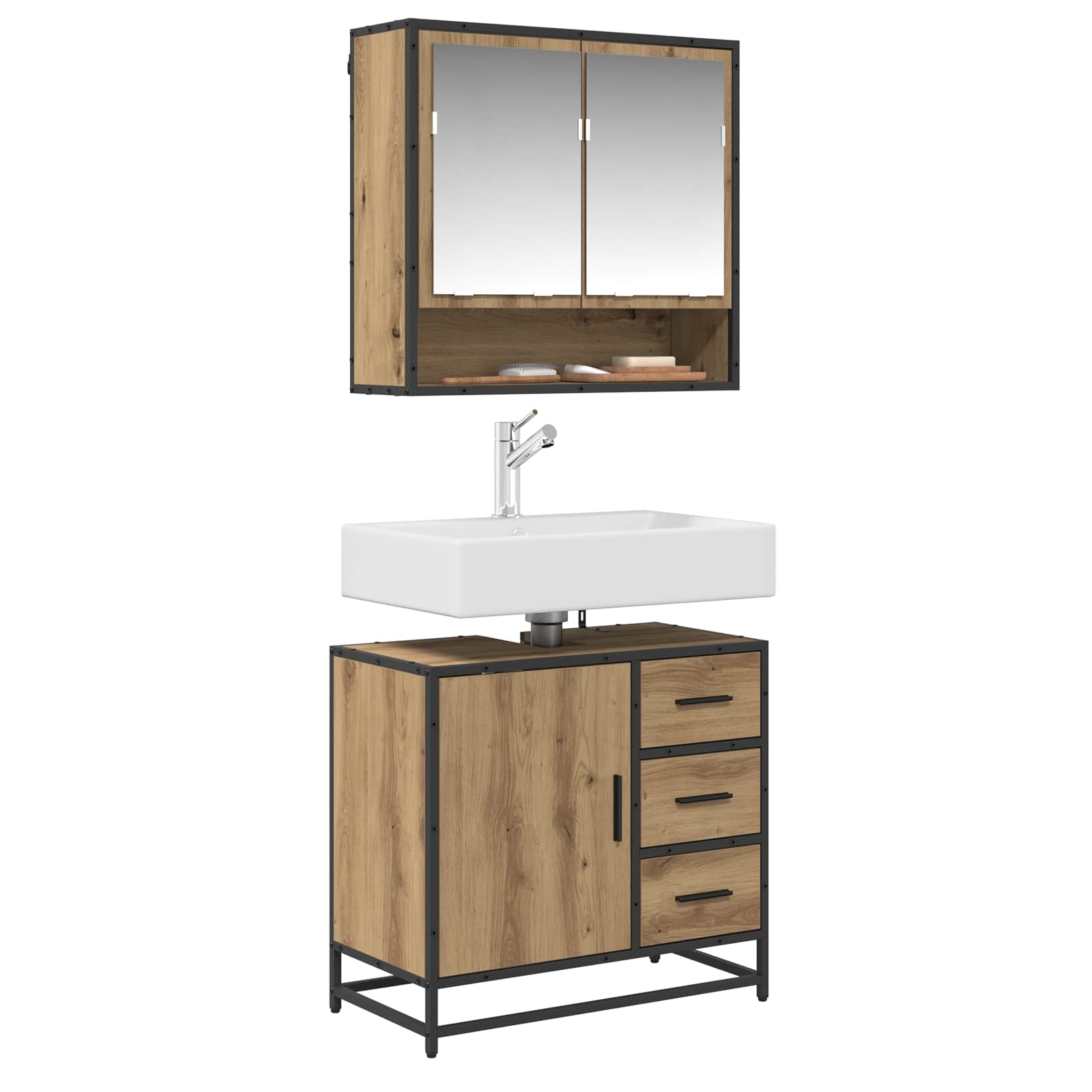 Juego de muebles de baño con cajón 2 pcs Roble artesanal