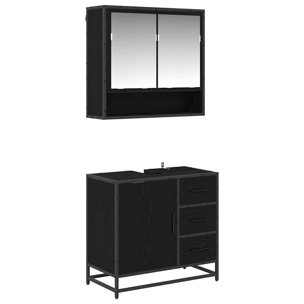 Juego de muebles de baño 2 pcs Roble Negro Madera de ingeniería
