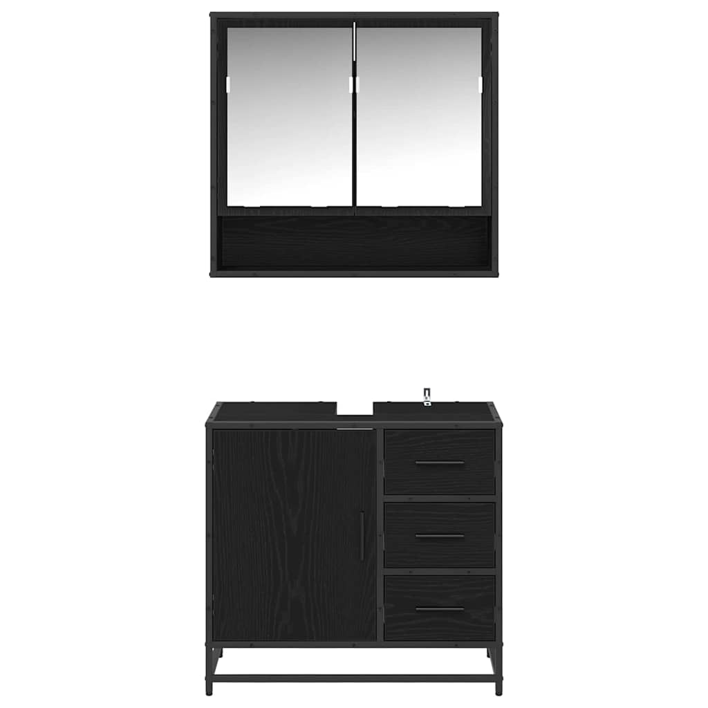 Juego de muebles de baño 2 pcs Roble Negro Madera de ingeniería