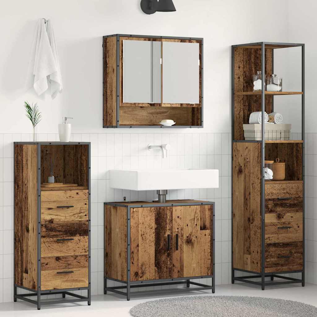 Conjunto de móveis de casa de banho 4 pcs Carvalho Preto Madeira composta
