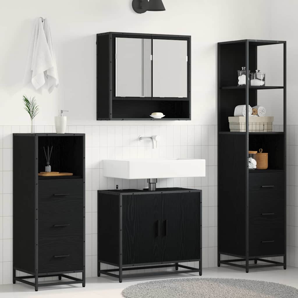 Juego de muebles de baño 4 pcs Roble Negro Madera de ingeniería