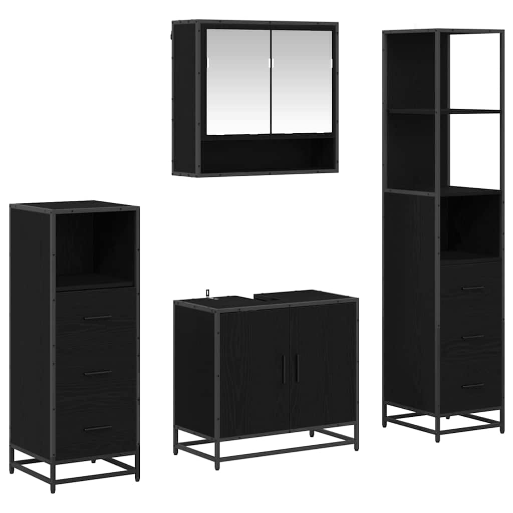 Juego de muebles de baño 4 pcs Roble Negro Madera de ingeniería