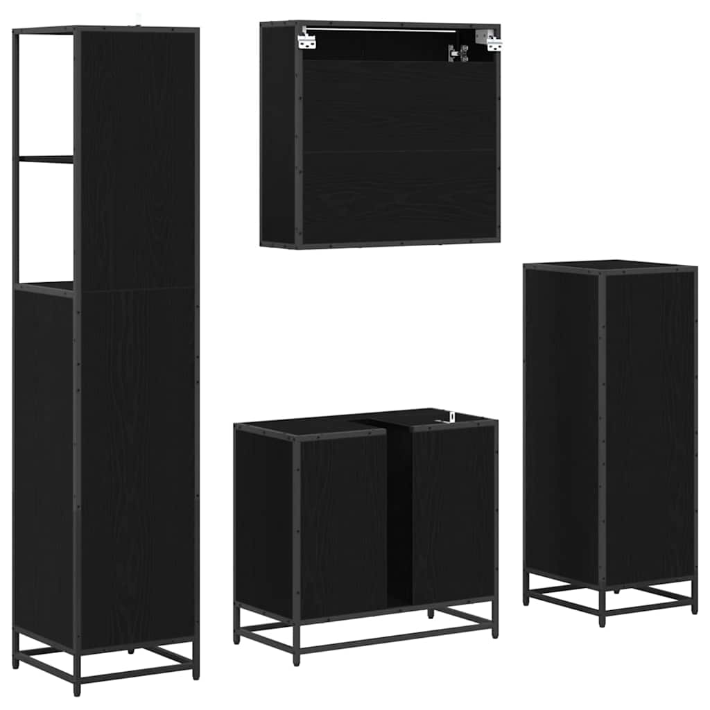 Juego de muebles de baño 4 pcs Roble Negro Madera de ingeniería