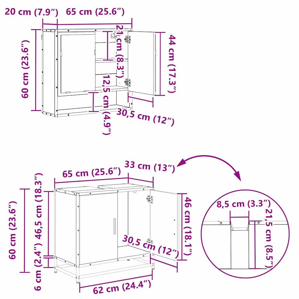 Juego de muebles de baño 4 pcs Roble Negro Madera de ingeniería