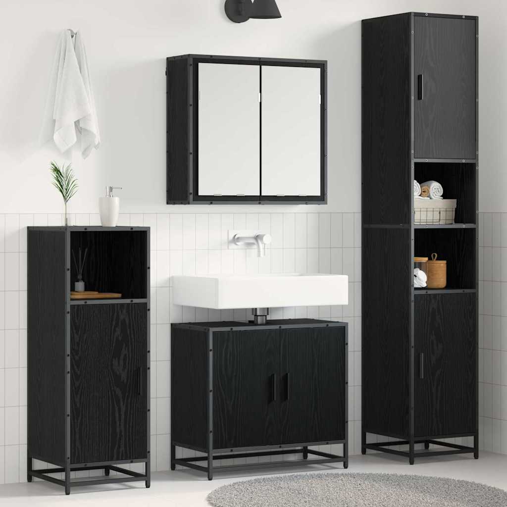 Conjunto de móveis de casa de banho 4 pcs Carvalho Preto Madeira composta