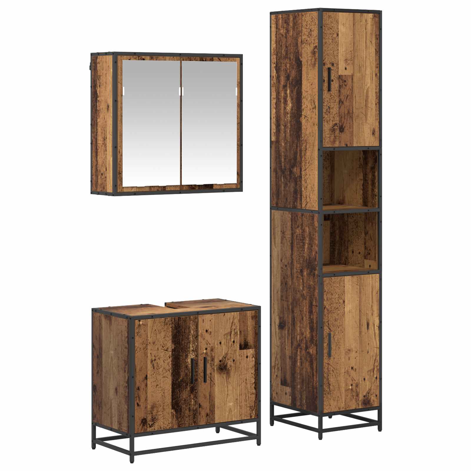Juego de muebles de baño con estante 3 pcs Madera envejecida