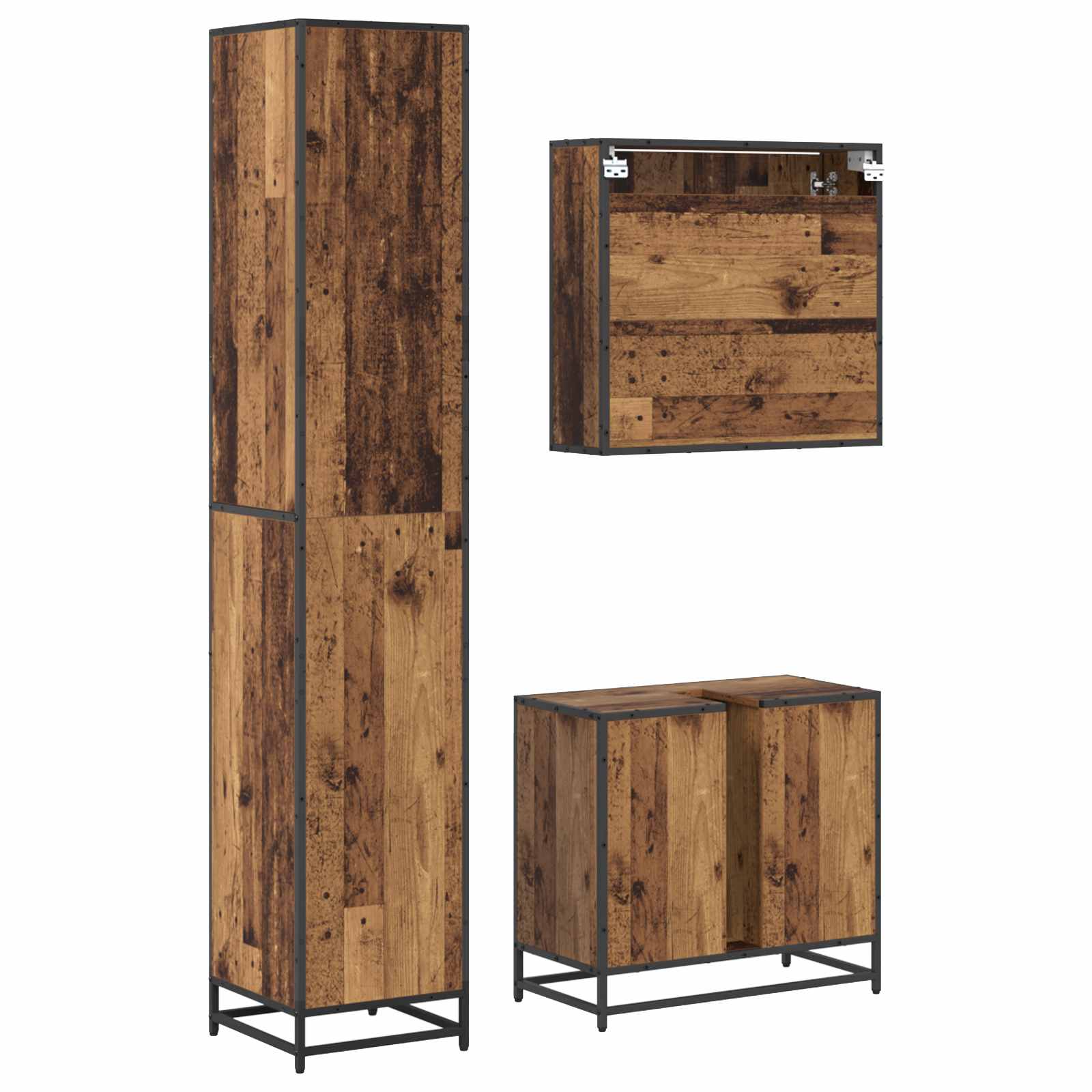 Juego de muebles de baño con estante 3 pcs Madera envejecida