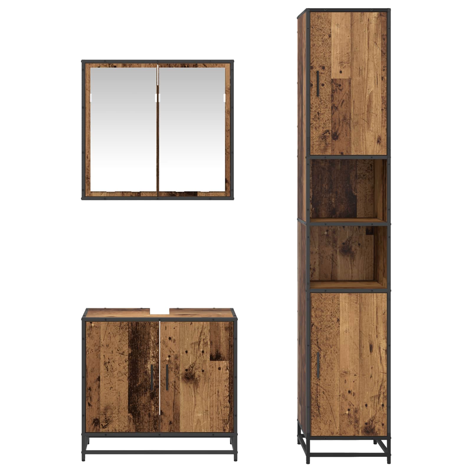 Juego de muebles de baño con estante 3 pcs Madera envejecida
