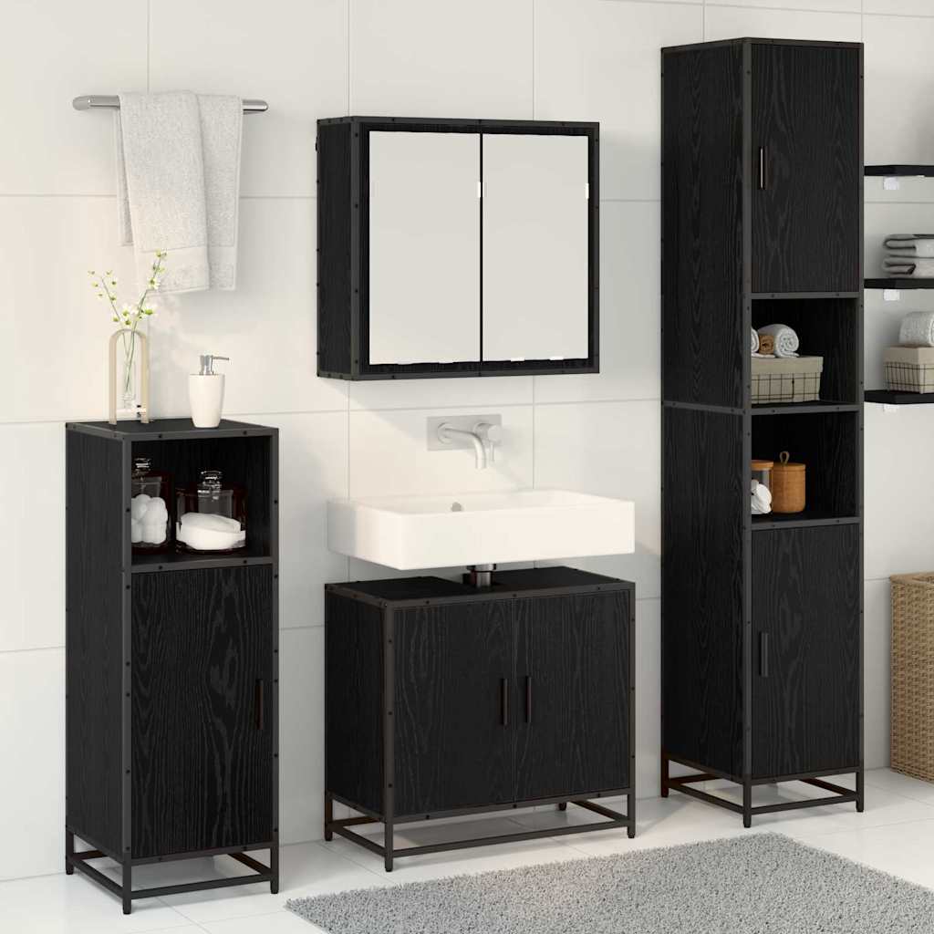 Juego de muebles de baño 3 pcs Roble Negro Madera de ingeniería