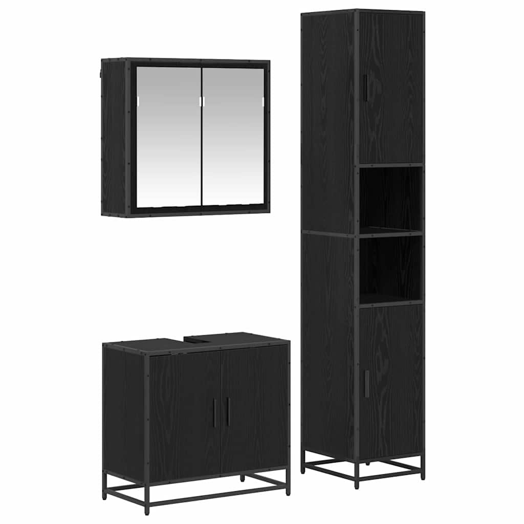 Juego de muebles de baño 3 pcs Roble Negro Madera de ingeniería