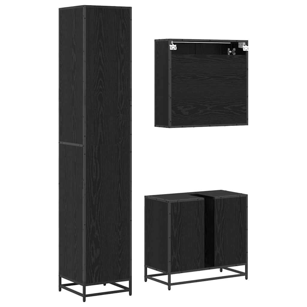 Juego de muebles de baño 3 pcs Roble Negro Madera de ingeniería