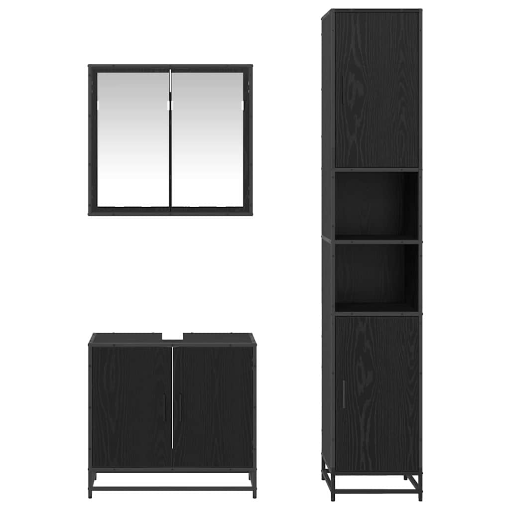 Juego de muebles de baño 3 pcs Roble Negro Madera de ingeniería