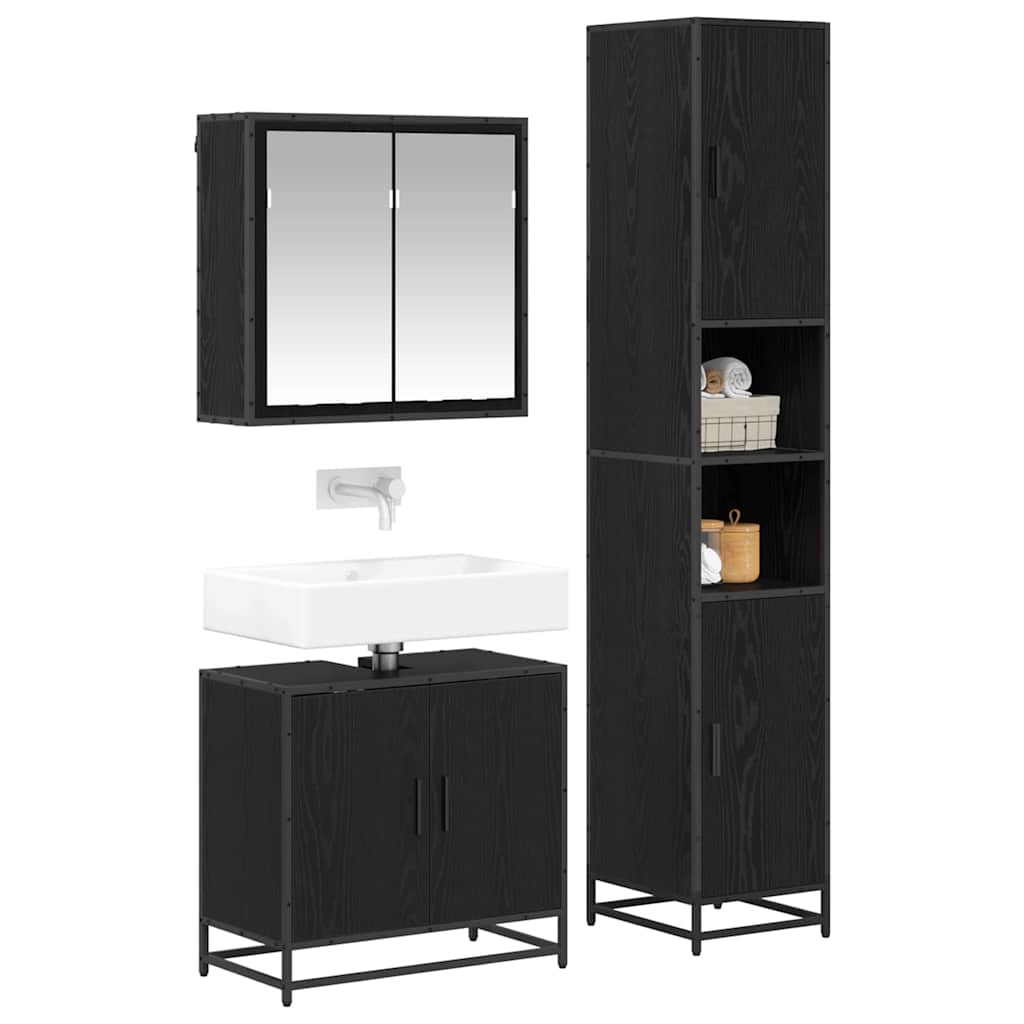 Juego de muebles de baño 3 pcs Roble Negro Madera de ingeniería