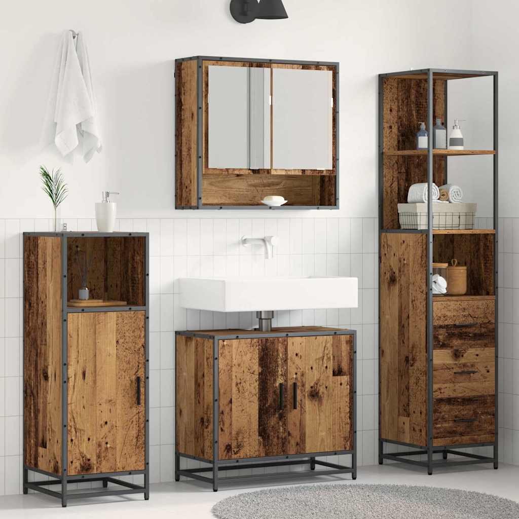 Conjunto de móveis de casa de banho 3 pcs Carvalho Preto Madeira projetada