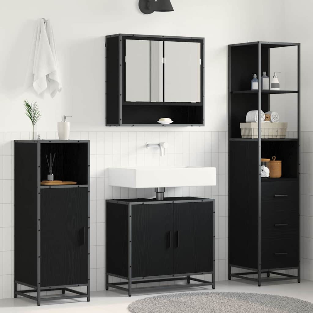 Juego de muebles de baño 3 pcs Roble Negro Madera de ingeniería