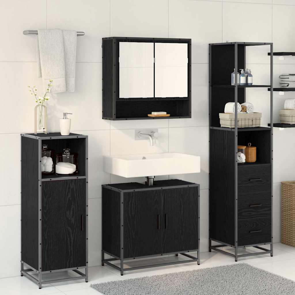 Juego de muebles de baño 3 pcs Roble Negro Madera de ingeniería