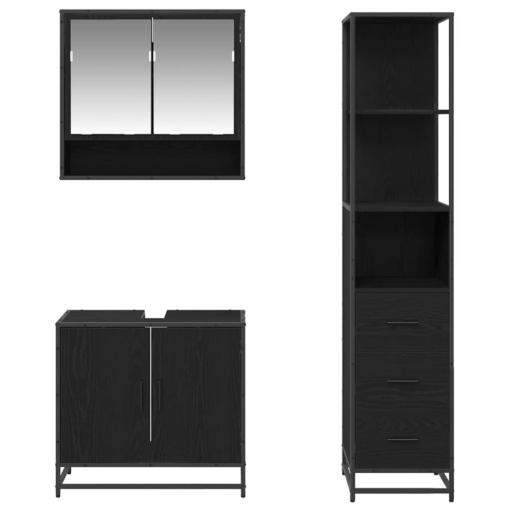 Juego de muebles de baño 3 pcs Roble Negro Madera de ingeniería