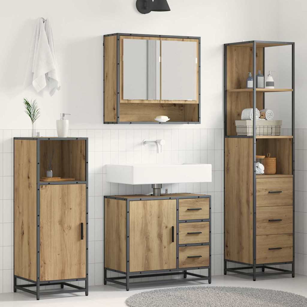 Juego de muebles de baño con cajón 3 pcs Roble artesanal