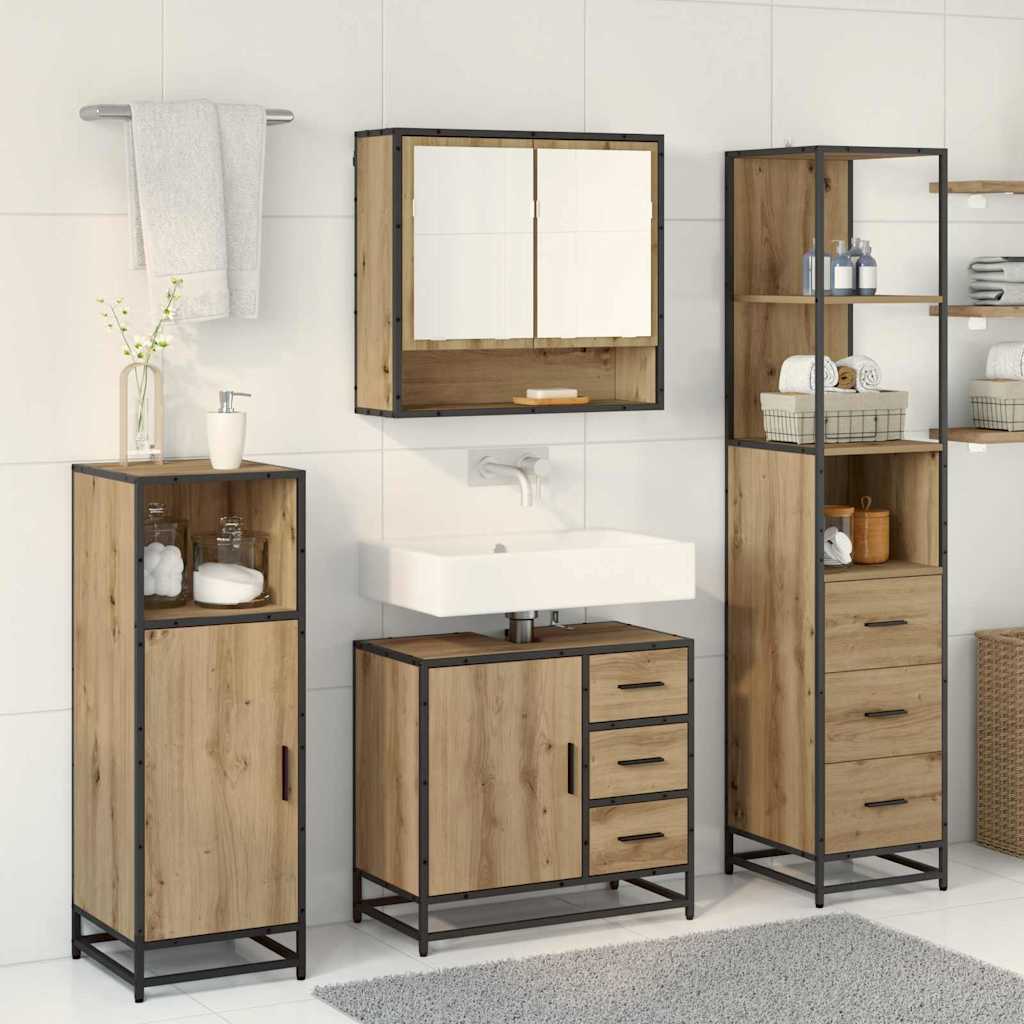 Juego de muebles de baño con cajón 3 pcs Roble artesanal