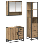 Juego de muebles de baño con cajón 3 pcs Roble artesanal