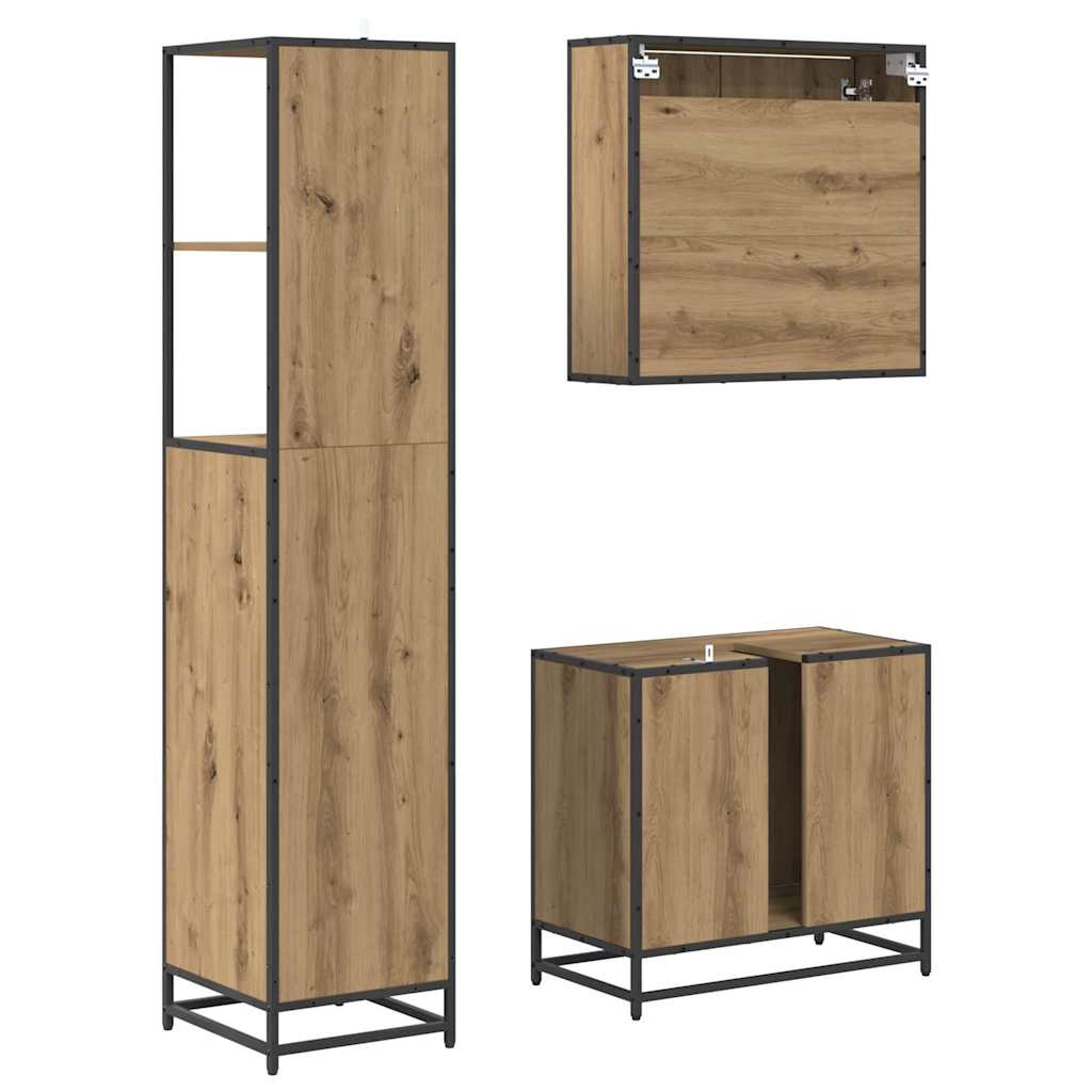 Juego de muebles de baño con cajón 3 pcs Roble artesanal