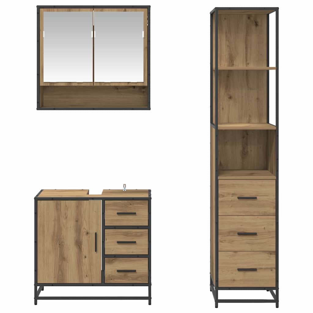 Juego de muebles de baño con cajón 3 pcs Roble artesanal