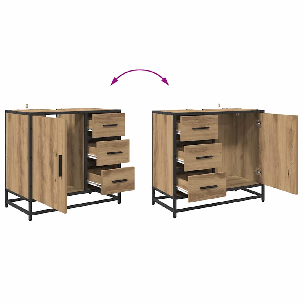 Juego de muebles de baño con cajón 3 pcs Roble artesanal