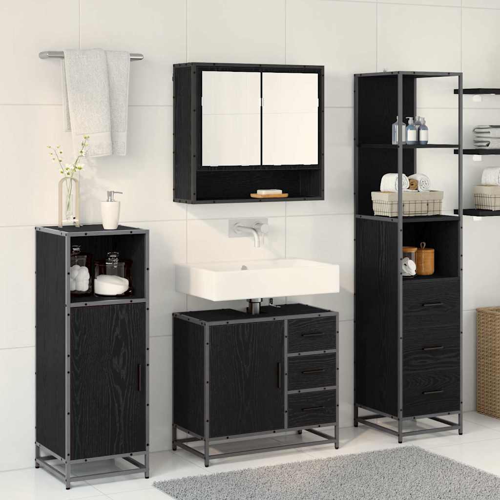 Juego de muebles de baño 3 pcs Roble Negro Madera de ingeniería