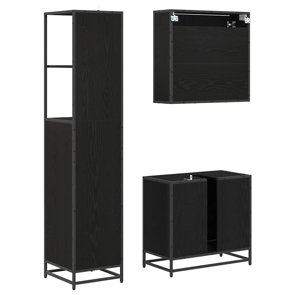 Juego de muebles de baño 3 pcs Roble Negro Madera de ingeniería