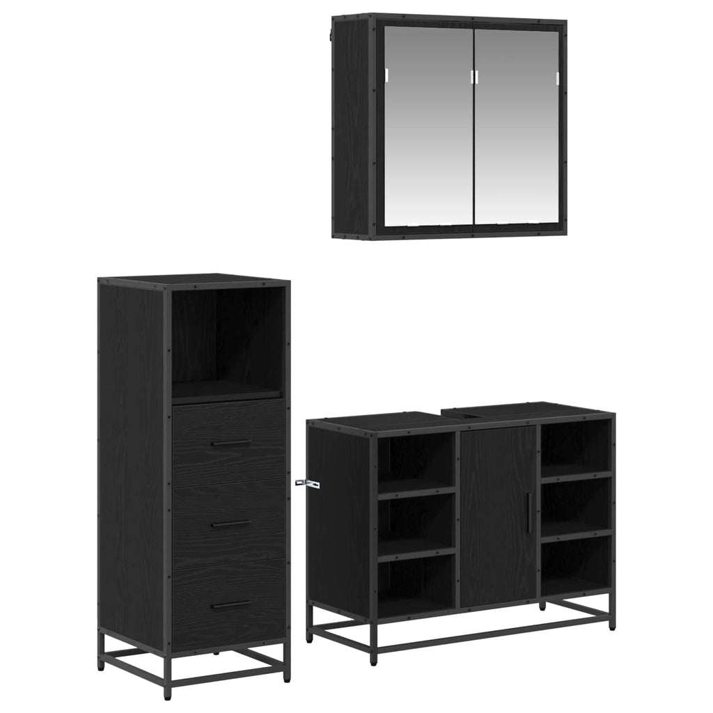 Juego de muebles de baño 3 pcs Roble Negro Madera de ingeniería