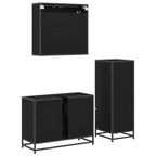 Juego de muebles de baño 3 pcs Roble Negro Madera de ingeniería