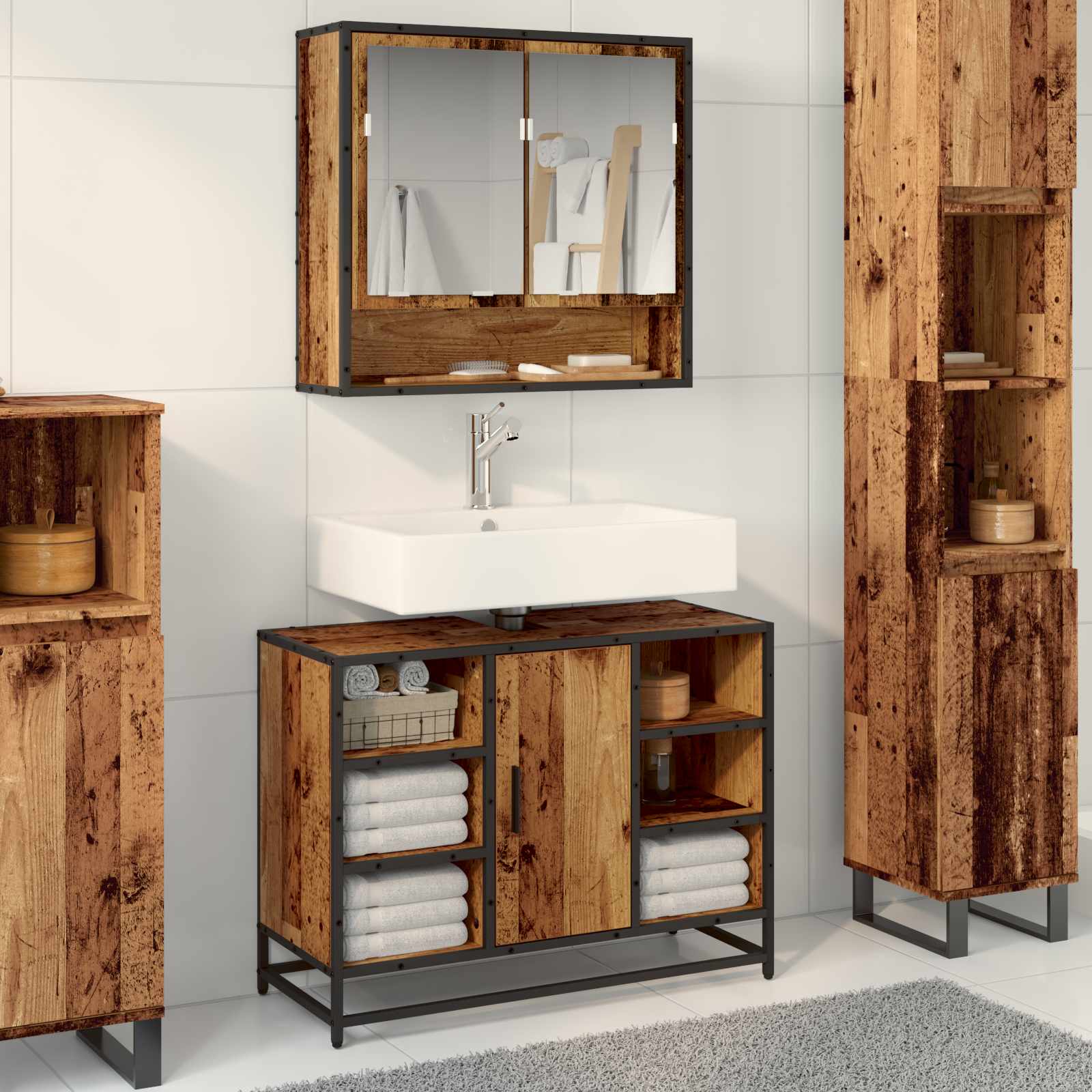 Juego de muebles de baño 2 pcs Roble Negro Madera de ingeniería