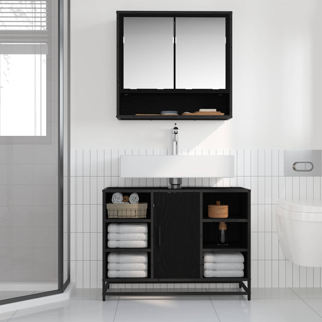Juego de muebles de baño 2 pcs Roble Negro Madera de ingeniería