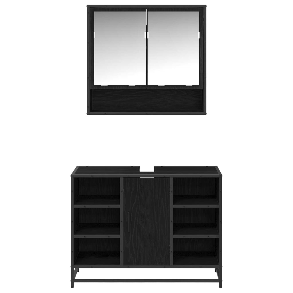 Juego de muebles de baño 2 pcs Roble Negro Madera de ingeniería