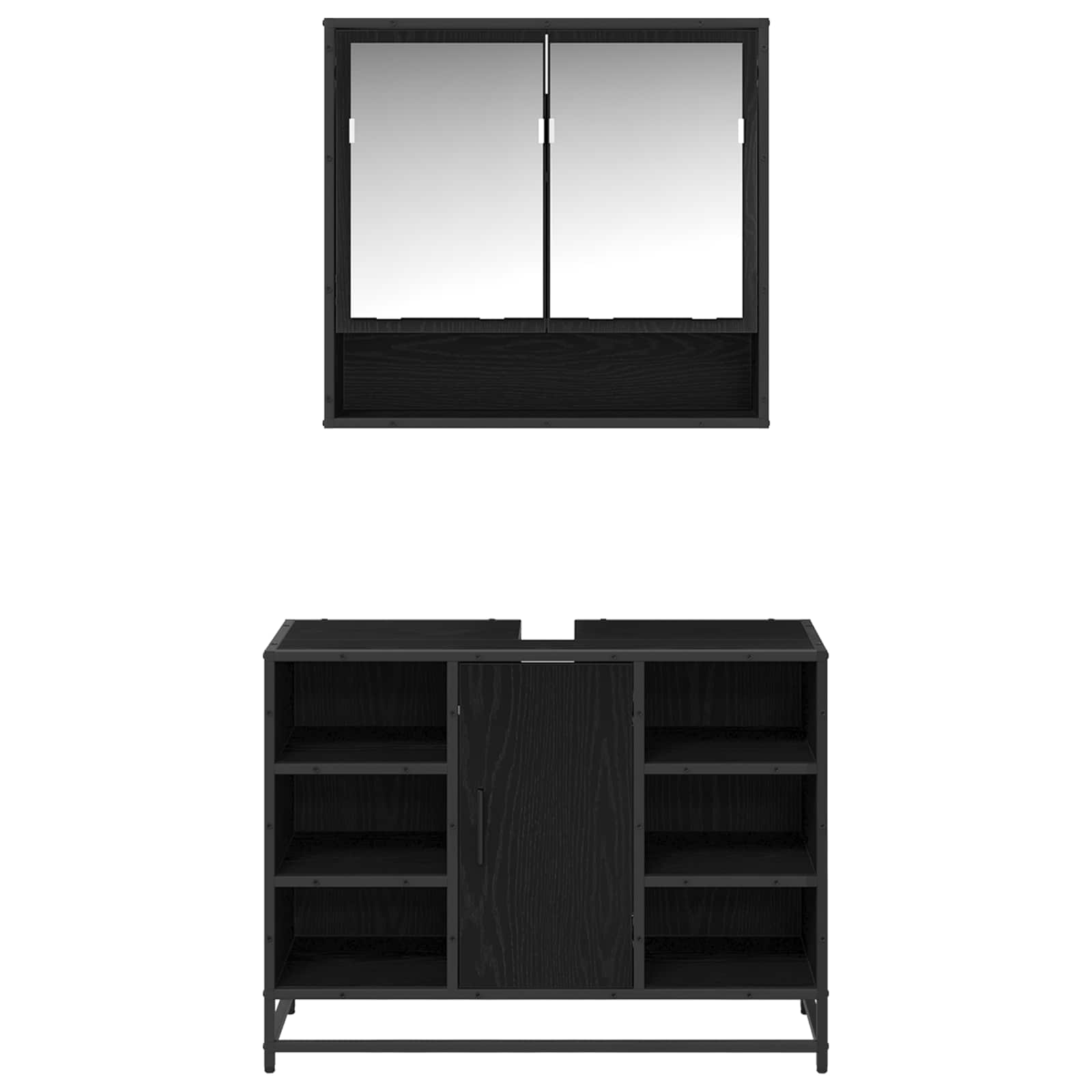 Juego de muebles de baño 2 pcs Roble Negro Madera de ingeniería