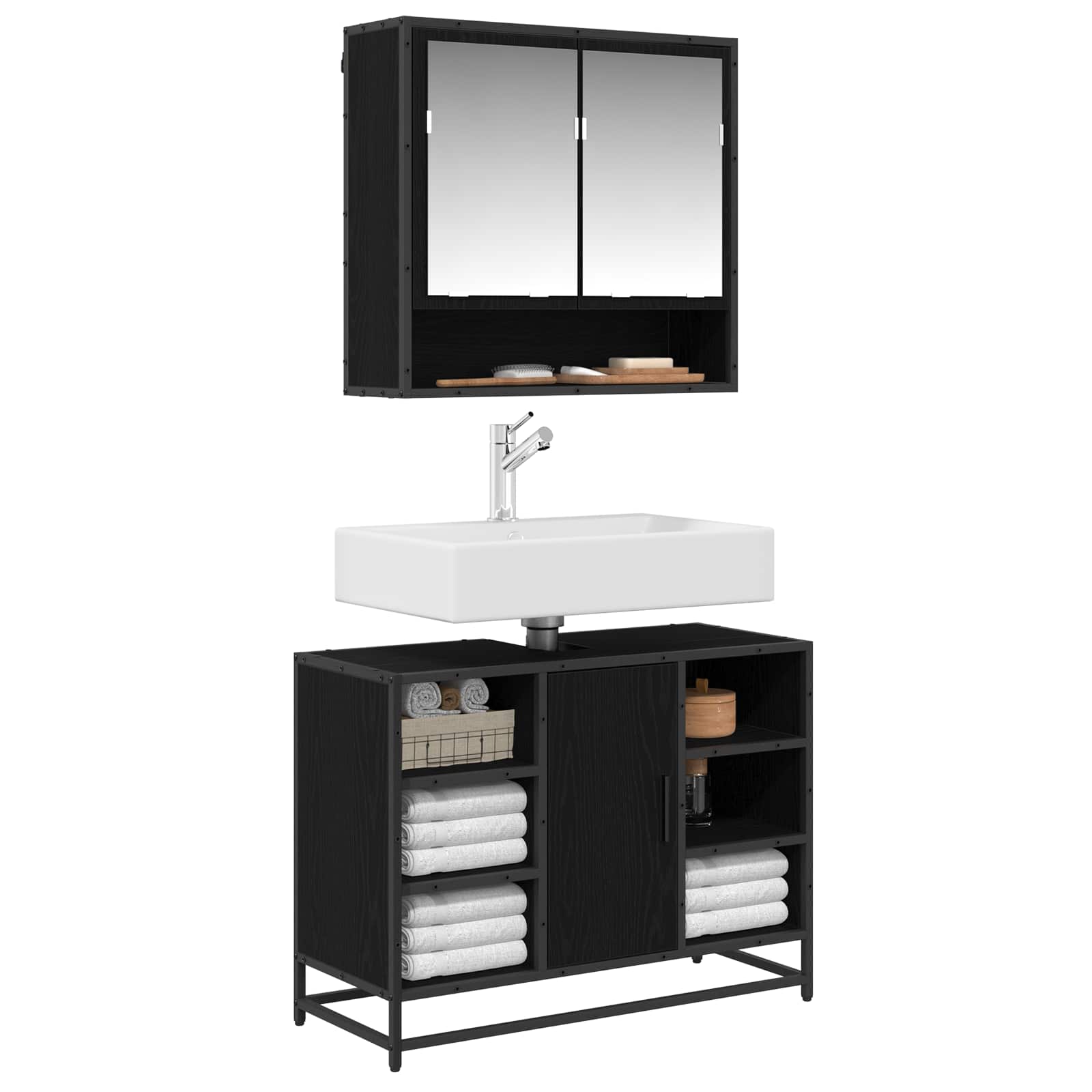 Juego de muebles de baño 2 pcs Roble Negro Madera de ingeniería