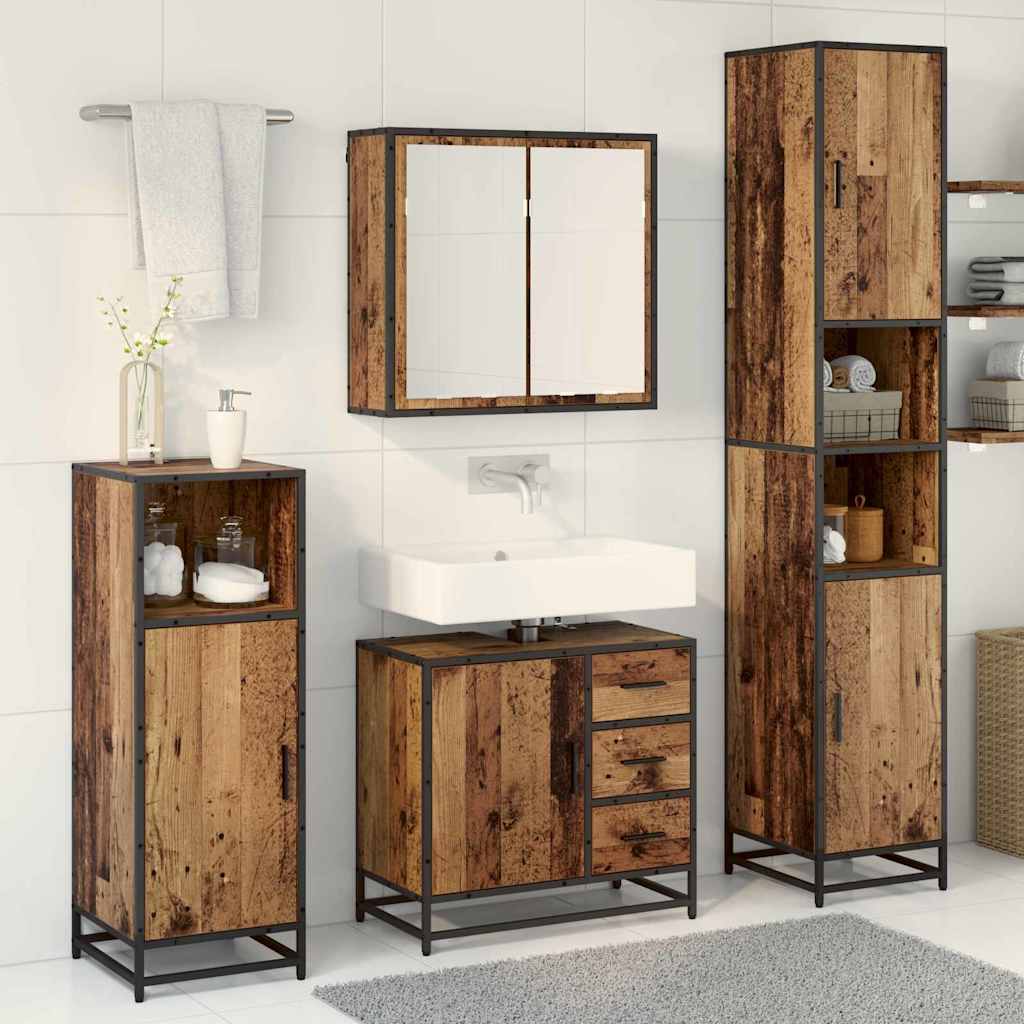 Juego de muebles de baño con cajón 3 pcs Madera envejecida
