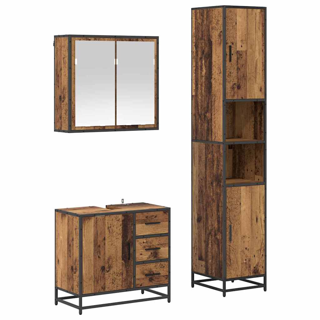 Juego de muebles de baño con cajón 3 pcs Madera envejecida