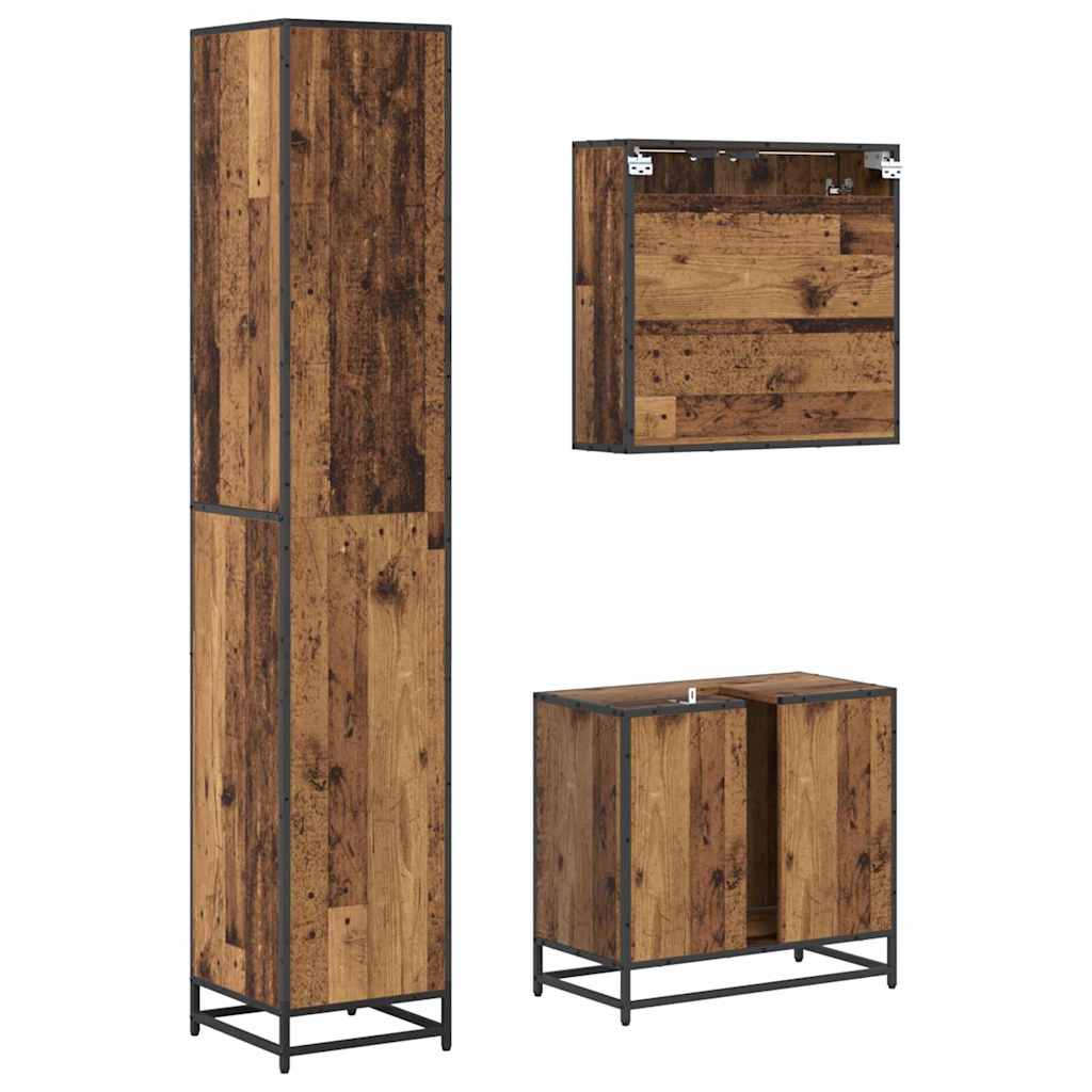 Juego de muebles de baño con cajón 3 pcs Madera envejecida